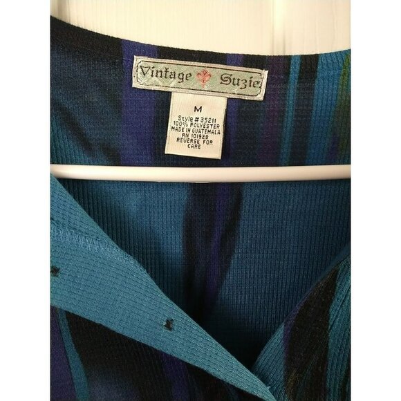 Vintage Suzie Long Sleeve Blue V Neck Artsy Top. Size M - Picture 7 of 10